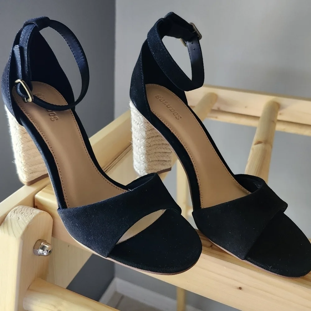 Soludos Tall Capri Suede Heel In Black Leather - Picture 3 of 9